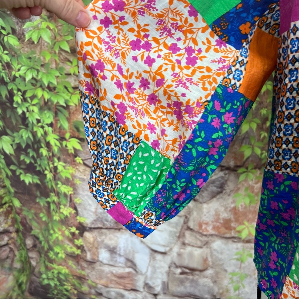 FATE Mixed Media Half-Placket Patchwork Blouse, S - image 10